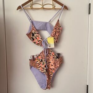 MAAJI Reversible Floral & Gingham Cutout One-Piece Swimsuit - NWT!